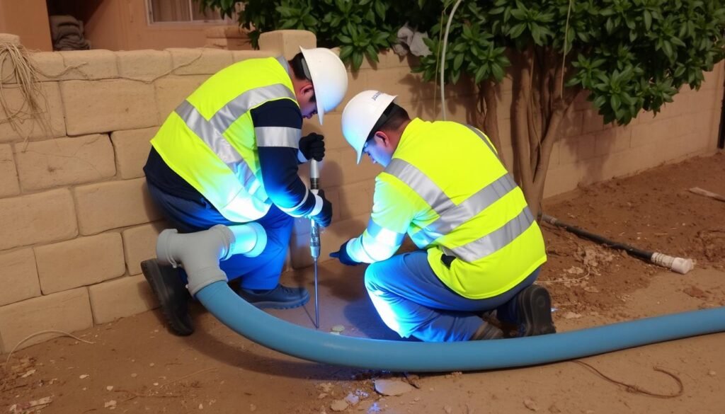 إصلاح تسربات المياه في حي الخالدية بجدة